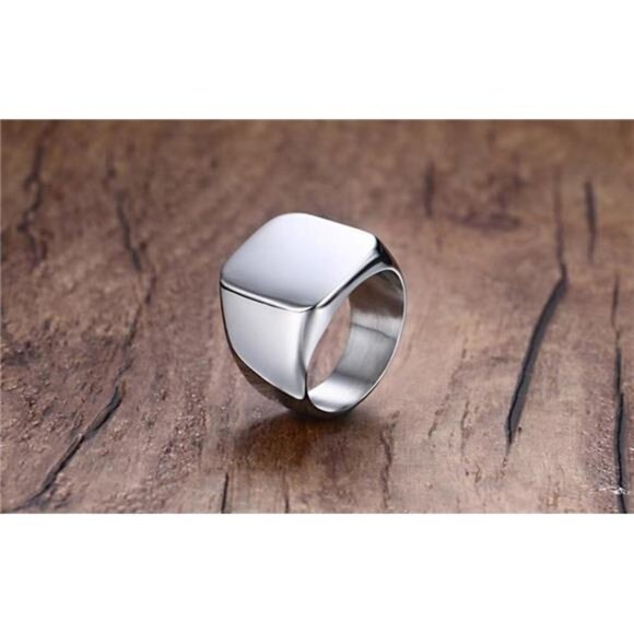 Mens Rings Stainless Steel Square Signet Rings for Men, Pinky Thumb Ring for Dad - Picture 2 of 7